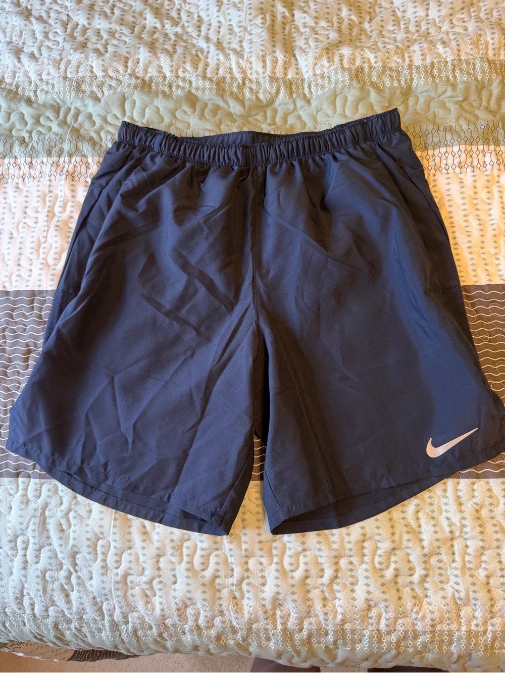 Nike Men's Dark Blue Athletic Shorts with White Swoosh
